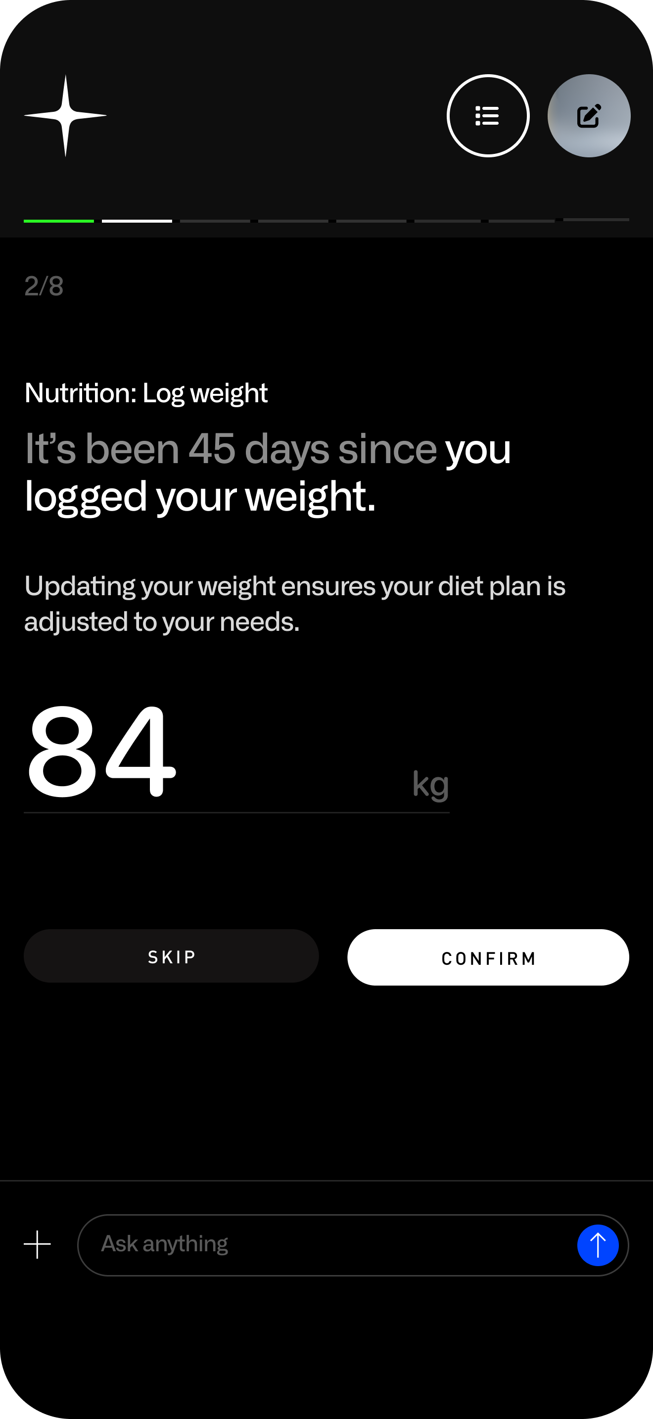 Weight log prompt